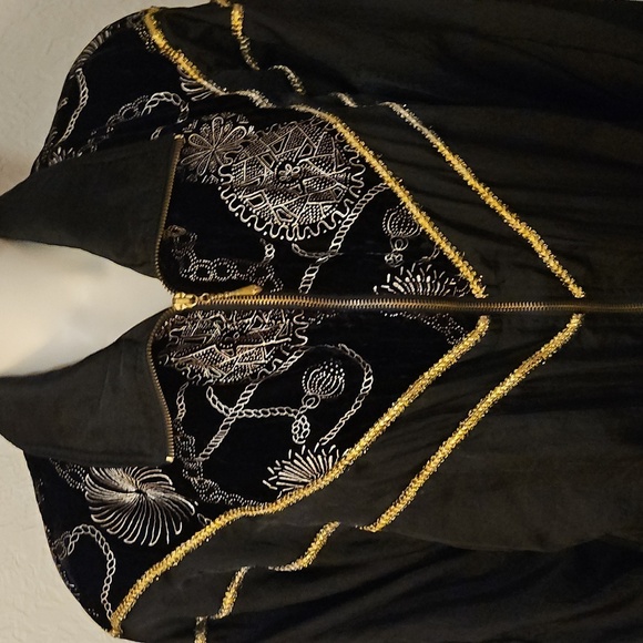 Vtg LAVON 1990s Black and Gold Oversized Metallic Swishy Track Jacket - Picture 4 of 11